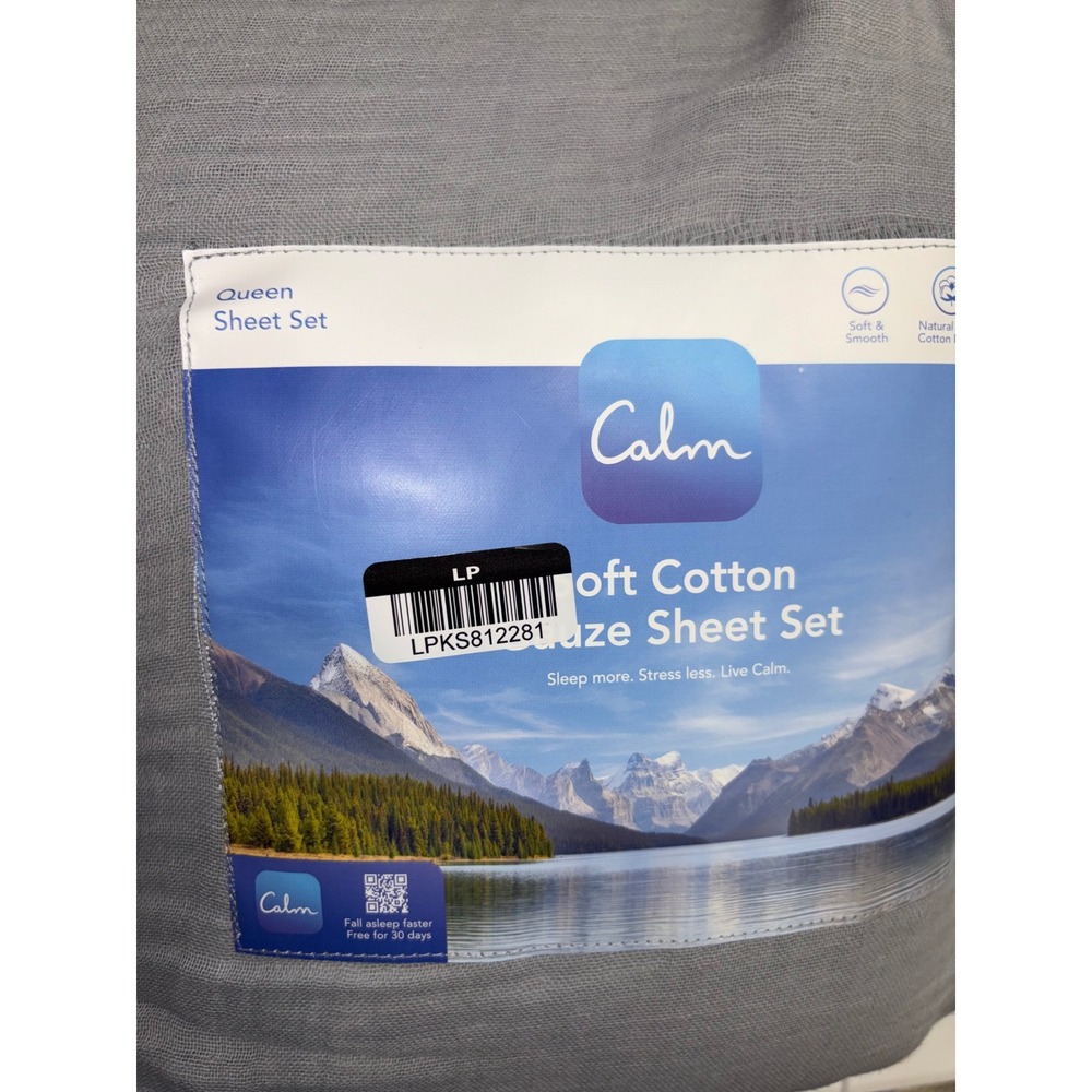 Calm Soft Cotton Gauze Sheet Set Queen Stone Grey 4 Piece Bedding NEW
